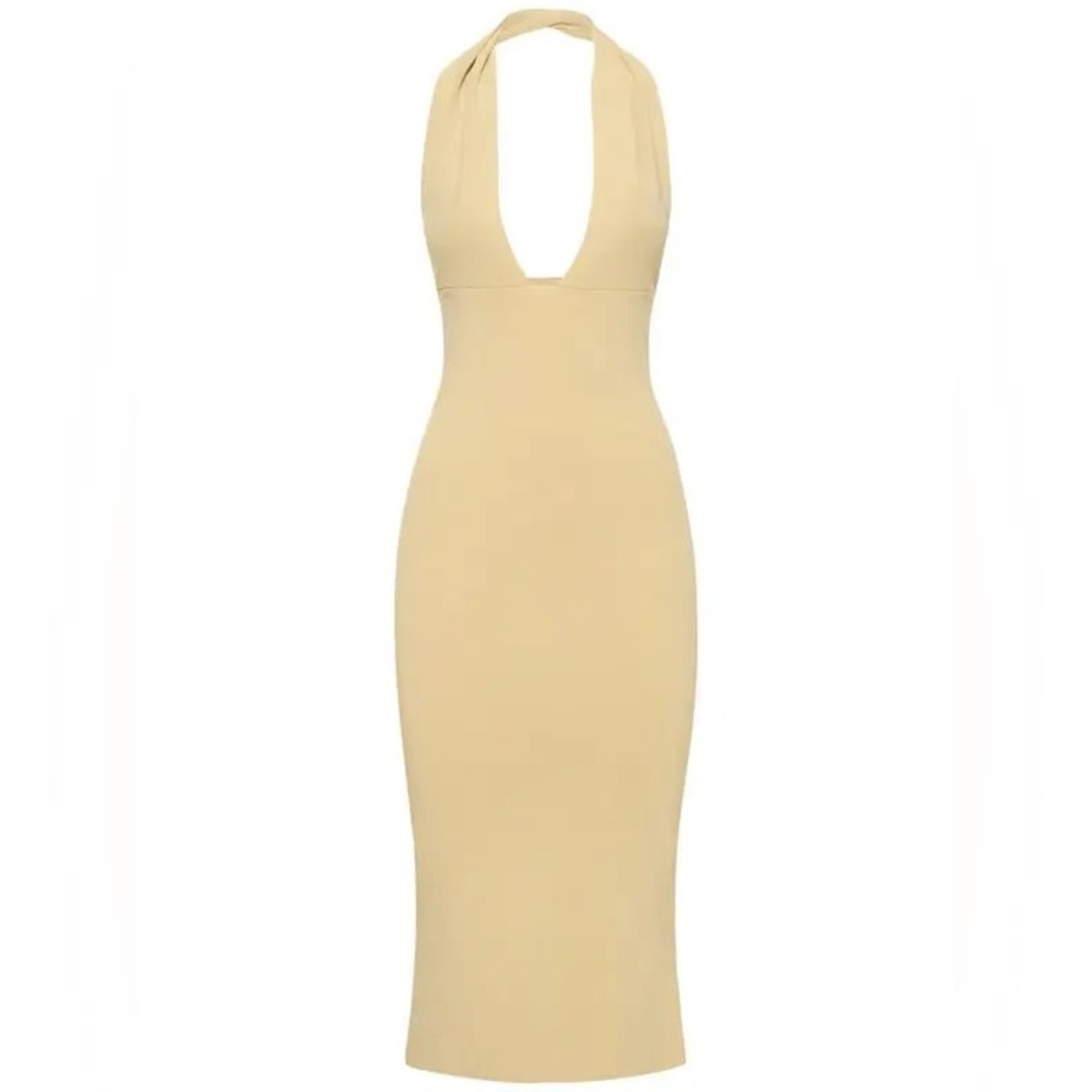 Weworewhat Halter Midi Dress In Pale Wheat